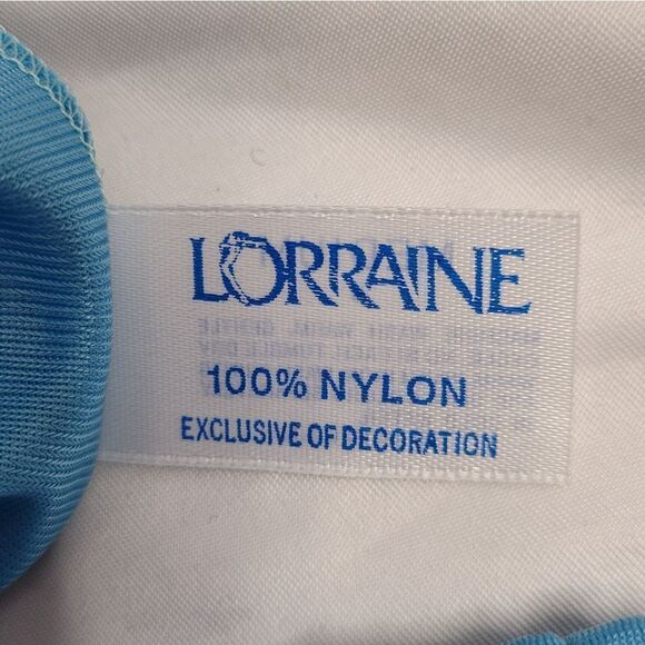 VINTAGE 80s pajama set teal embroidered floral short sleeve nylon lightweight L - Picture 5 of 9